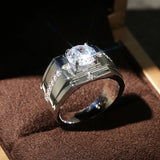 Men Silver Ring Clear CZ Zircon Stone Wedding Fine 925 Jewelry Gift