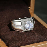 Men Silver Ring Clear CZ Zircon Stone Wedding Fine 925 Jewelry Gift