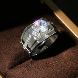 Men Silver Ring Clear CZ Zircon Stone Wedding Fine 925 Jewelry Gift
