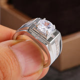 Men Silver Ring Clear CZ Zircon Stone Wedding Fine 925 Jewelry Gift