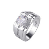 Men Silver Ring Clear CZ Zircon Stone Wedding Fine 925 Jewelry Gift