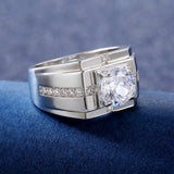 Men Silver Ring Clear CZ Zircon Stone Wedding Fine 925 Jewelry Gift