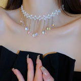 Tassel Crystal Pendant Choker Necklace for Women