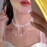 Tassel Crystal Pendant Choker Necklace for Women