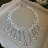 Tassel Crystal Pendant Choker Necklace for Women
