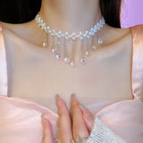 Tassel Crystal Pendant Choker Necklace for Women