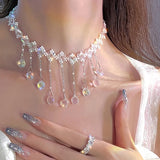 Tassel Crystal Pendant Choker Necklace for Women