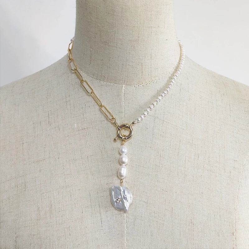 Natural Pearls Necklace Statement Wedding Irregular Pearl Pendant Punk Collares