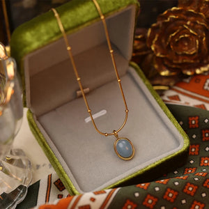 Mom Aquamarine Necklace 18K Plated Beads Chain Stainless Steel Women Jewelry