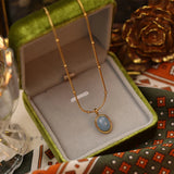 Mom Aquamarine Necklace 18K Plated Beads Chain Stainless Steel Women Jewelry