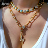 Moon Big Pendant Necklace Gold-Plated Chain Zircon Choker