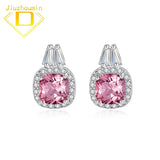 Morganite Gemstone Stud Earrings 925 Silver Pink Diamond Gems Fine Jewelry