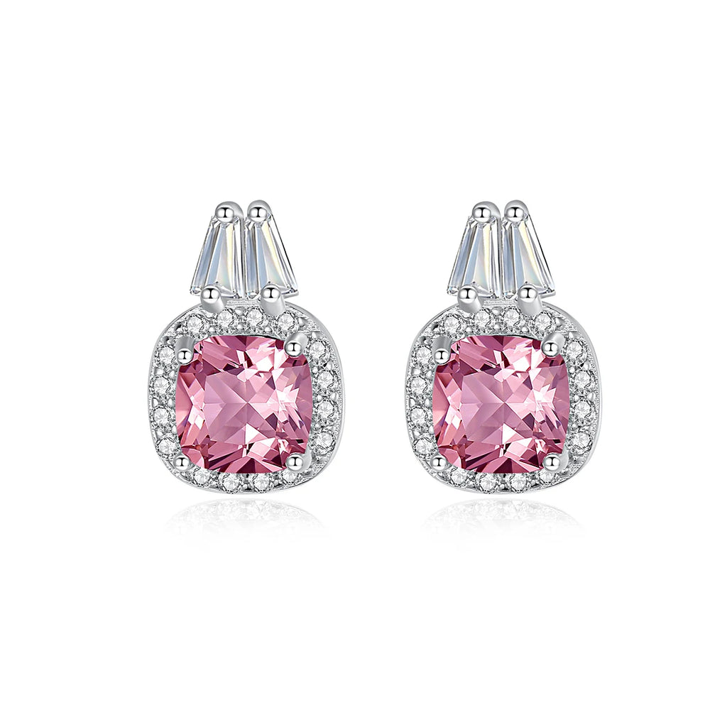 Morganite Gemstone Stud Earrings 925 Silver Pink Diamond Gems Fine Jewelry