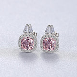 Morganite Gemstone Stud Earrings 925 Silver Pink Diamond Gems Fine Jewelry