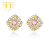 Morganite Stud Earrings 925 Silver Zircon Wedding Jewelry