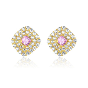 Morganite Stud Earrings 925 Silver Zircon Wedding Jewelry