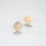 Morganite Stud Earrings 925 Silver Zircon Wedding Jewelry