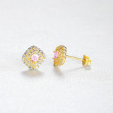 Morganite Stud Earrings 925 Silver Zircon Wedding Jewelry