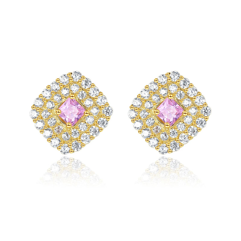 Morganite Stud Earrings 925 Silver Zircon Wedding Jewelry