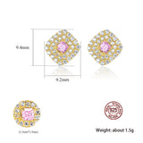 Morganite Stud Earrings 925 Silver Zircon Wedding Jewelry