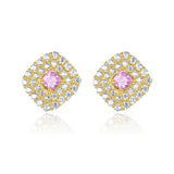 Morganite Stud Earrings 925 Silver Zircon Wedding Jewelry