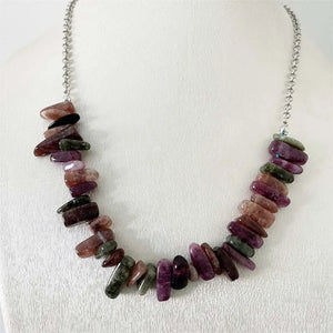 Multi-Color Tourmaline Necklace Natural Gem Stone Women Wedding Love