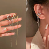 Multi-Layer Clip Earrings Geometric Zircon Pearl Ear Bone Tassel Earring