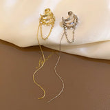 Multi-Layer Clip Earrings Geometric Zircon Pearl Ear Bone Tassel Earring