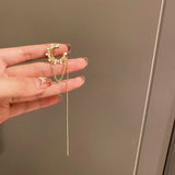 Multi-Layer Clip Earrings Geometric Zircon Pearl Ear Bone Tassel Earring