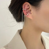 Multi-Layer Clip Earrings Geometric Zircon Pearl Ear Bone Tassel Earring
