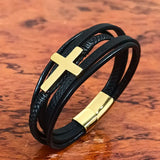 Stainless Steel Multicolor Men's Leather Bracelet 17/19/21CM