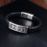 Multicolor Cross Classic Stainless Steel Men's Leather Bracelet