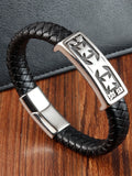 Multicolor Cross Classic Stainless Steel Men's Leather Bracelet