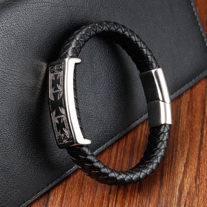 Multicolor Cross Classic Stainless Steel Men's Leather Bracelet
