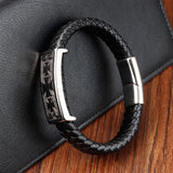 Multicolor Cross Classic Stainless Steel Men's Leather Bracelet