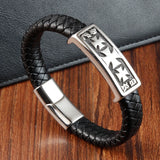 Multicolor Cross Classic Stainless Steel Men's Leather Bracelet