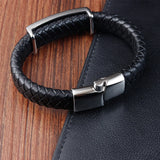 Multicolor Cross Classic Stainless Steel Men's Leather Bracelet