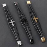 Cross Classic Stainless Steel Men's Leather Bracelet Christmas