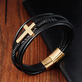 Cross Classic Stainless Steel Men's Leather Bracelet Christmas