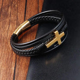 Cross Classic Stainless Steel Men's Leather Bracelet Christmas