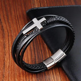 Cross Classic Stainless Steel Men's Leather Bracelet Christmas
