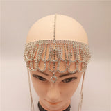Bohemian Rhinestone Pendant Head Chain for Bridal Wedding