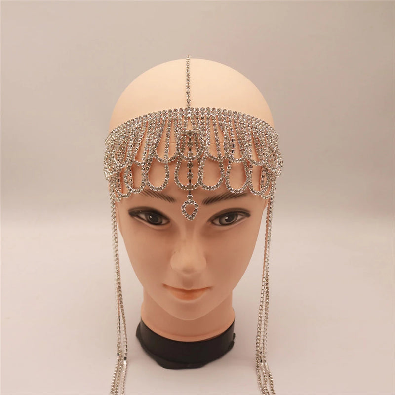 Bohemian Rhinestone Pendant Head Chain for Bridal Wedding