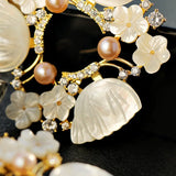 Freshwater Pearl Brooch Pins Butterfly Shell Flower Coat Accessories