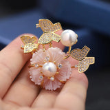 Freshwater Pearl Brooch Pins Butterfly Shell Flower Coat Accessories