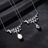 Freshwater Pearl Pendant 925 Sterling Silver Leaf Necklace