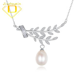 Freshwater Pearl Pendant 925 Sterling Silver Leaf Necklace