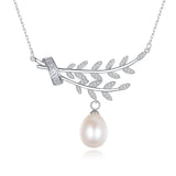 Freshwater Pearl Pendant 925 Sterling Silver Leaf Necklace