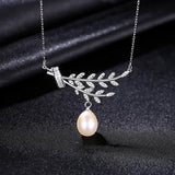 Freshwater Pearl Pendant 925 Sterling Silver Leaf Necklace