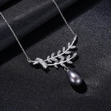 Freshwater Pearl Pendant 925 Sterling Silver Leaf Necklace
